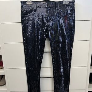 Navy Blue Sequin Jeans - image 1